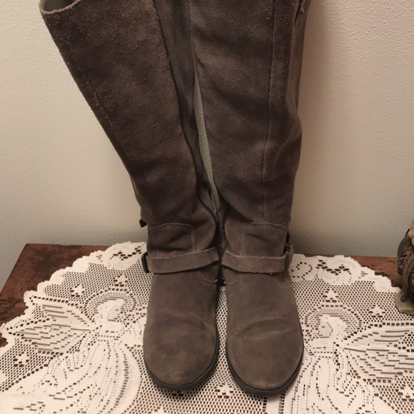 Marc Fisher 8.5 Gray Suede Riding Boots - Picture 2 of 11